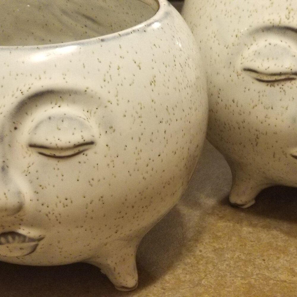 2 PIECE FACE POT SET...   GREAT FOR   CELL PHONES ..REMOTES ...    PLANTS ... - Picture 2 of 8